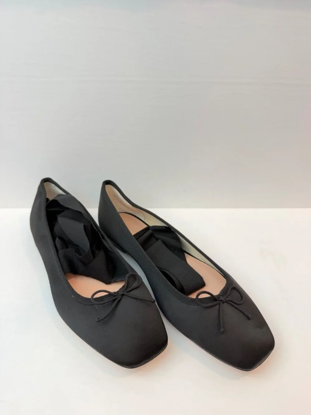 J. Crew Women's Quinn Lace-up Ballet Flats in Satin Size 10 Black Ankle Wrap